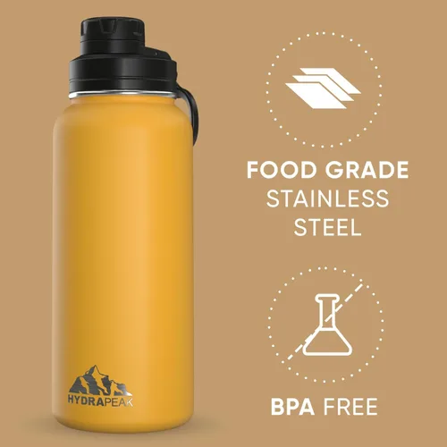 Vista 4 de Hydrapeak - Botella de agua de 32 onzas, con tapa Chug, reutilizable, de acero inoxidable, a prueba de fugas, aislamiento térmico al vacío de doble