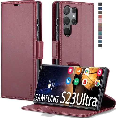 Vista 19 de japezop Compatible con Samsung Galaxy S23 5G - Funda tipo cartera con bloqueo RFID, tarjetero y función atril magnético, funda de piel con tapa