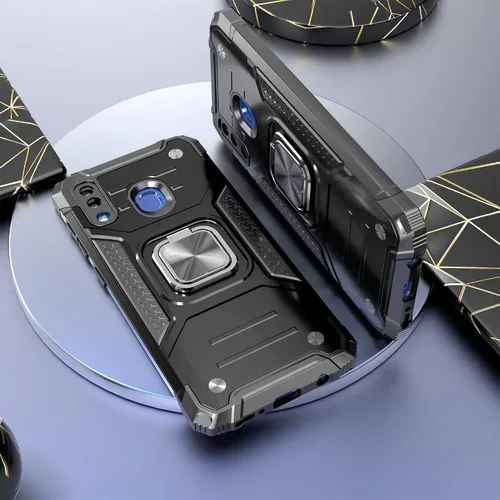 Vista 2 de Funda para Galaxy A20 con protector de pantalla, a prueba de golpes, a prueba de caídas, ajuste delgado, con soporte de automóvil, cubierta Negro