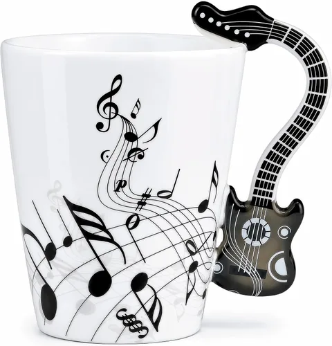 Vista 21 de Taza de guitarra acústica de 13.5 onzas, taza de té y café para guitarristas Mango de guitarra acústica 3D, diseño de personal de música, uso