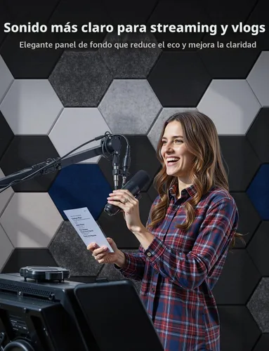 Vista 6 de Paneles de pared acústicos hexagonales autoadhesivos, paquete de 12 azulejos absorbentes de sonido para paredes y puertas, panel interior decorativo