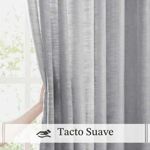 Vista 8 de FMFUNCTEX - Cortinas semitransparentes de lino gris para dormitorio y sala de estar, paneles de cortina gris de 213 cm de largo, cortinas de lino