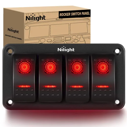 Vista 24 de Nilight Panel de Interruptores Basculantes de 2 Posiciones con Luz LED Naranja, 5 Pines On/Off, Interruptores Basculantes de Aluminio Precableados