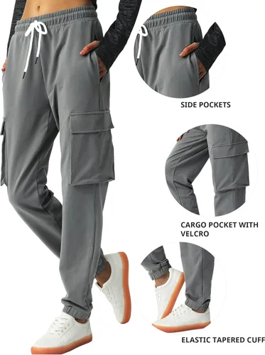 Vista 3 de SPECIALMAGIC Pantalones deportivos tipo cargo para mujer, de algodón, con 4 bolsillos