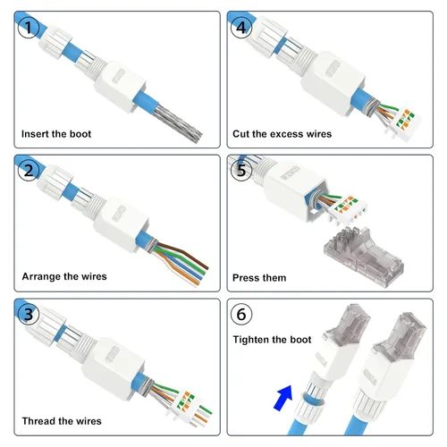 Vista 7 de VCELINK Conector RJ45 sin herramientas, enchufe de terminación de campo CAT6, enchufe modular chapado en oro, conector UTP CAT6 sin herramientas