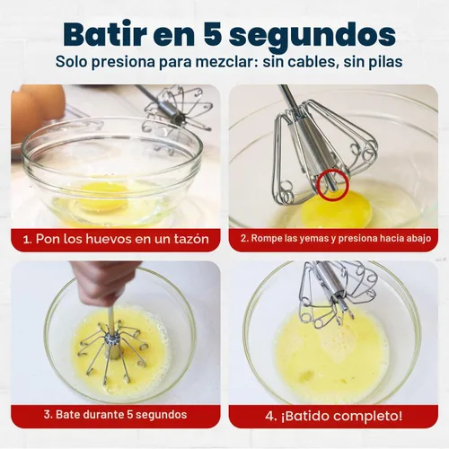 Vista 7 de Batidor de mano de acero inoxidable de 14 pulgadas, duradero y fácil de usar, batidor de mano giratorio para batir huevos, espumar leche, mezclar