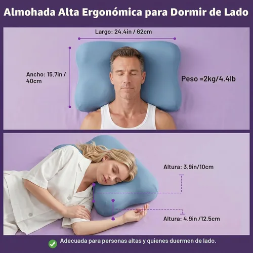 Vista 2 de ZZ-WELL Almohada cervical patentada para dormir de lado, con funda de enfriamiento, almohada cervical patentada de espuma viscoelástica de alta Azul