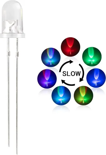 Vista 10 de DiCUNO 100 piezas de diodo LED de parpadeo rápido RGB multicolor de 0.197 in, diodos emisores de luz cambiantes intermitentes multicolor, 2 pines