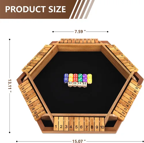 Vista 2 de Nicecho Juego de dados Shut The Box para 2 a 6 jugadores, mesa de madera con 16 dados, juegos clásicos de mesa para niños y adultos, familia, aula