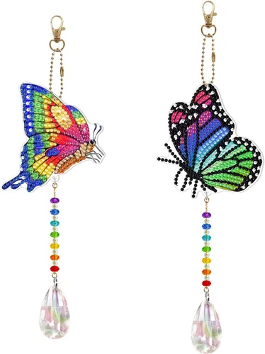 Vista 10 de YALKIN 4 piezas de pintura de diamante carillón de viento, corazón de pájaro de doble cara, gema de cristal por número, pintura de diamante, adorno