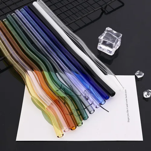 Vista 9 de JASHII Pajitas de vidrio ondulado negro – 8 piezas, 7.87 x 0.31 pulgadas, reutilizables con bolsa negra, multicolor para beber bebidas