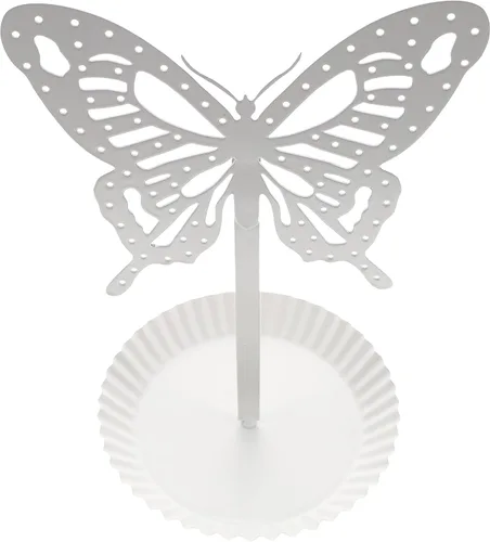 Vista 4 de Top Brass Organizador de pendientes de mariposa Metal Standing Jewelry Tree Display con bandeja de anillo (blanco)