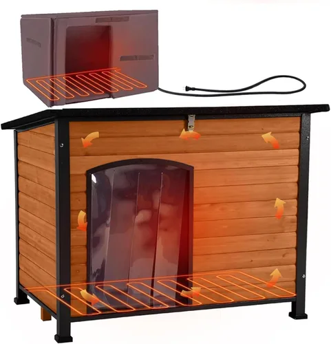 Vista 12 de Aivituvin Casa para Perros de Exterior con Calefacción Perrera para Perros con Forro Aislante y Calentador para Invierno Marco de Hierro Resistente