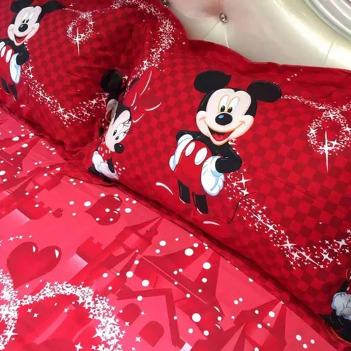 Vista 4 de 100% algodón para niños, reversible, estampado de Mickey Mouse para parejas, juego de ropa de cama de 2 piezas con cierre de cremallera, individual