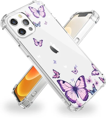 Vista 13 de OOZ Funda de cristal para iPhone 11 Pro (2019) de 5.8 pulgadas, bonita funda protectora transparente, seductor patrón de mariposa morada, suave a