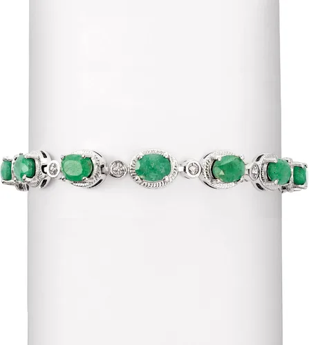Vista 3 de Ross-Simons 9.10 ct. t.w. Emerald Bracelet With Diamonds in Sterling Silver