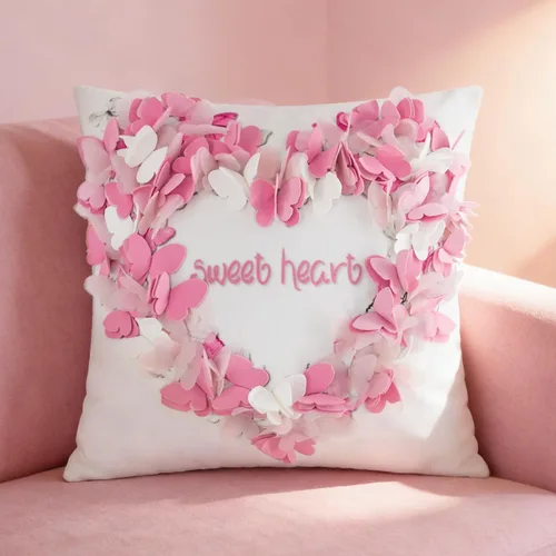 Vista 4 de KINGROSE Funda de almohada decorativa con diseño de mariposa 3D, diseño de corazón dulce, funda de cojín suave para el Día de San Valentín, Día