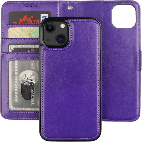 Vista 18 de Bocasal Funda tipo cartera desmontable para iPhone 13 con bloqueo RFID, ranuras para tarjetas, soporte de piel sintética de alta calidad, soporte
