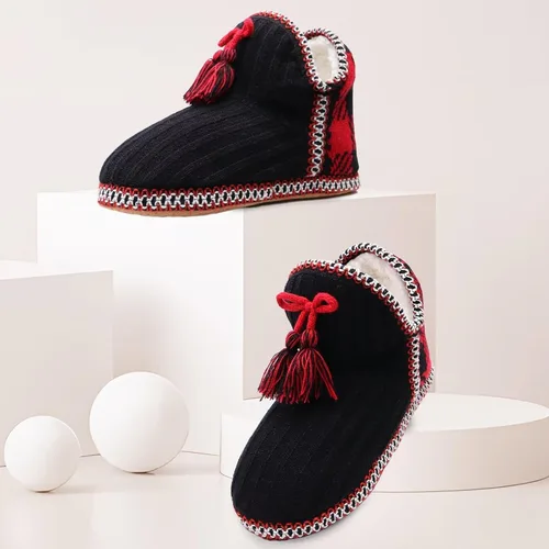 Vista 4 de GPOS - Botines de estambre de cachemira para mujer, pantuflas para uso en casa, de algodón, acolchadas