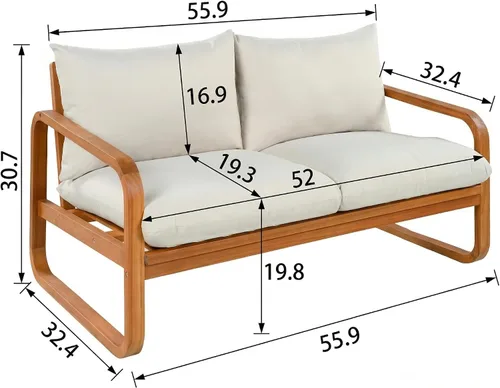 Vista 20 de Christopher Knight Home Coddy - Juego de muebles de patio de 4 plazas con mesa auxiliar, juego de conversación de madera de acacia para exteriores