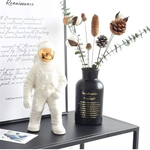 Vista 6 de Uterstyle Figura de astronauta de cerámica, estatua de astronauta, jarrón temático aeroespacial, manualidades, decoración del hogar, regalo de Dorado