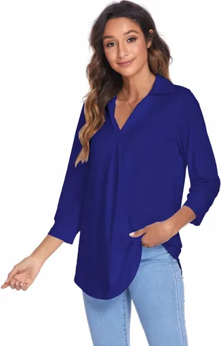 Vista 4 de Newchoice Womens Collared V Neck 34 Sleeve Shirts Business Casual Tops Loose Work Blouses (M-3XL)