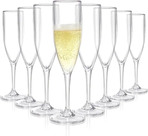 Vista 3 de Elsjoy Paquete de 8 copas de champán acrílicas, copas de champán de tallo de 6 onzas, copas de champán irrompibles, tazas de champán reutilizables