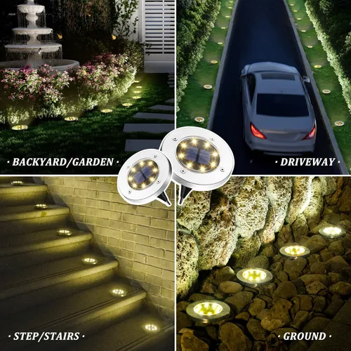Vista 2 de SOLPEX Luces solares impermeables para exteriores, paquete de 8 luces solares para suelo, luces solares de jardín, iluminación de paisaje