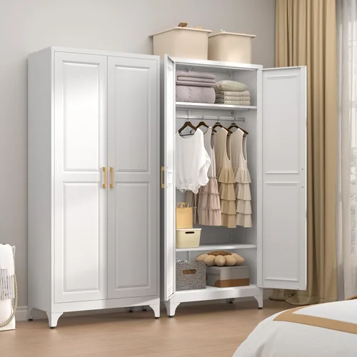Vista 15 de Gabinete de Pared de Metal de 81 cm con 2 Puertas, Gabinetes Colgantes Negros con Manija, Gabinetes de Vestir de Metal, Armario Vestidor Clóset