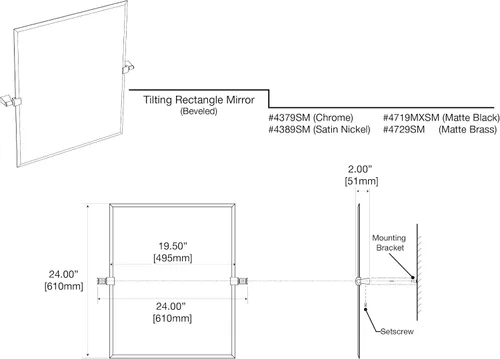 Vista 5 de Gatco 4719MXSM Bleu Espejo rectangular sin marco, 24 H, negro mate/montado en la pared, espejo rectangular biselado inclinable para baño