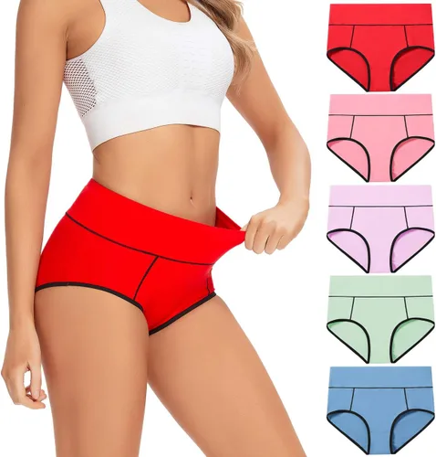 Vista 7 de POKARLA Ropa interior de algodón de cintura alta para mujer, suave, transpirable, bragas de cobertura completa, pantaletas elásticas, ropa