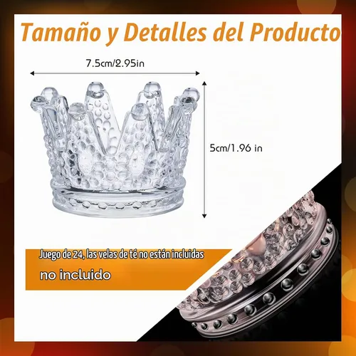 Vista 2 de Portavelas votivo de corona transparente, 24 piezas, estilo transparente Candelabros de cristal de corona a granel, centros de mesa de quinceañera