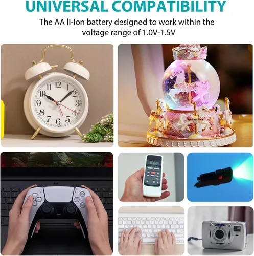 Vista 6 de Paquete de 4 baterías de litio recargables AA con cable de carga USB-C, 1000 ciclos, 1.5 V, 3400 mWh, baterías dobles A