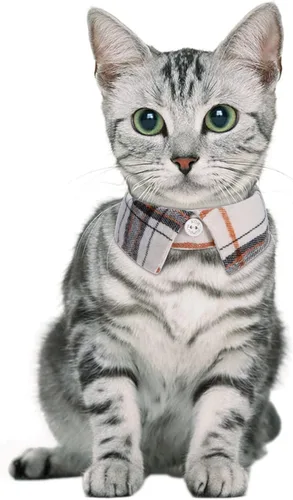 Vista 5 de Faleela Juego de 2 collares de gato con corbata de moño y campana, collar de camisa a cuadros para gatito ajustable de seguridad
