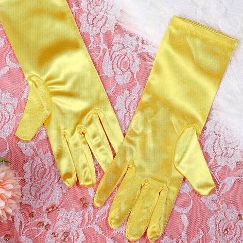 Vista 7 de 12 pares de guantes de princesa, guantes de satén, guantes largos de princesa, guantes largos de satén sedoso brillante para niñas de 3 a 8 años