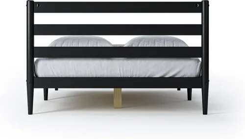 Vista 5 de Camaflexi Mid-Century - Cama de plataforma moderna, madera maciza, cabecera de listones, base de colchón de 10 listones de madera, no necesita Negro