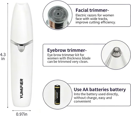 Vista 2 de 2-in-1 Women’s Facial Hair Trimmer, Lipstick Size Portable Electric Razor, for Eyebrows, Nose Hair, Upper Lip, Chin, Peach Fuzz