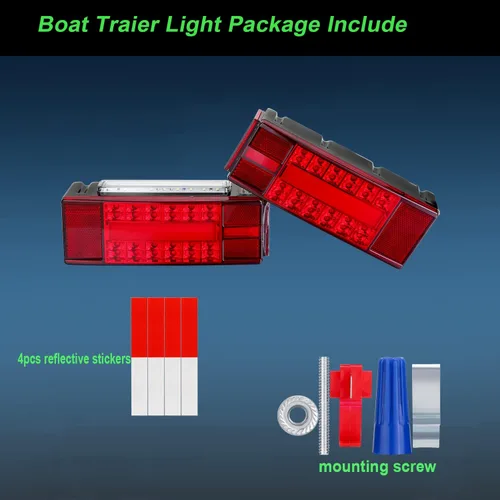 Vista 9 de Luces de remolque de barco, kit de luces LED rectangulares de perfil bajo, sellado rojo, IP68, impermeable, luces traseras de remolque de repuesto