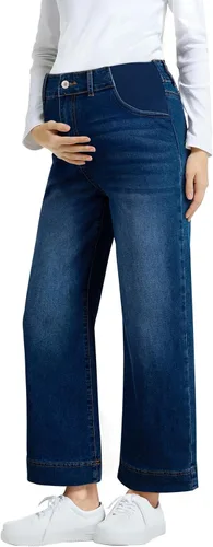 Vista 9 de BLENCOT - Pantalones de maternidad para mujer de cintura alta, pierna ancha y elástica de mezclilla, ropa de embarazo