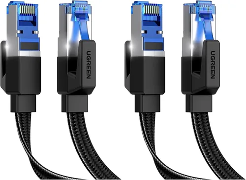 Vista 9 de UGREEN Cable Ethernet Cat 8 de 1.5 pies, cable de Internet plano de alta velocidad de 40 Gbps 2000 MHz, cable de red trenzado de 26 AWG, cables LAN