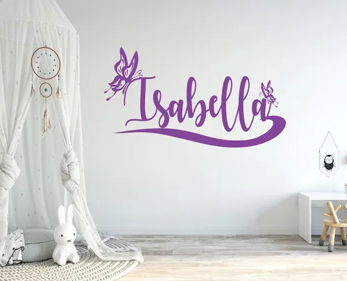 Vista 6 de Calcomanía de pared de mariposa con nombre personalizado, calcomanías de vinilo para niñas, calcomanías de arte de mariposas, calcomanías