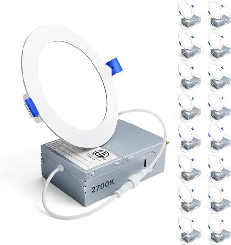 Vista 14 de Ensenior Paquete de 16 luces LED empotrables de techo de 3 pulgadas, regulable, 2700K-5000K 5CCT, 500LM 6W 120V, luz descendente de oblea sin lata