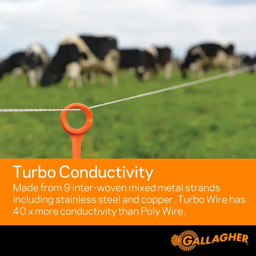 Vista 3 de Gallagher Alambre turbo eléctrico para valla 9 hilos de metal mixtos para 40 veces más conductividad y potencia extrema Ideal para vallas