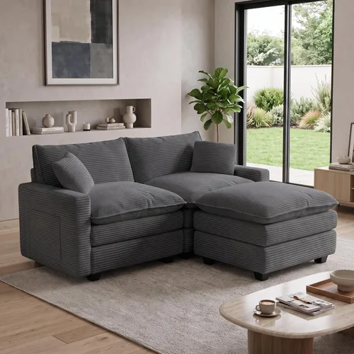 Vista 9 de Cloud Couch Sectional, L Shaped Modular Sofa with Movable Ottoman Negro