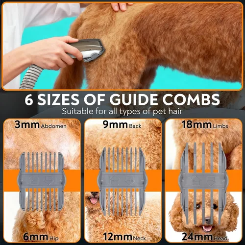 Vista 3 de Aspiradora de aseo para mascotas para perros y gatos, succión fuerte de 12 kPa, ≤ 50 dB silenciosa, taza de polvo de 2 litros, kit de aseo 5 en 1