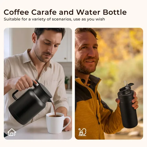 Vista 9 de JXXM Paquete de 2 jarras térmicas de café de 49 onzas y botella de agua aislada de 15 onzas, jarras térmicas al vacío de acero inoxidable y botella