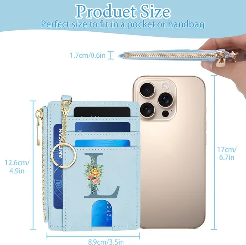 Vista 6 de Tarjetero para mujer minimalista y delgado con bolsillo frontal, bloqueo RFID, cartera compacta con ventana para identificación y bolsillo