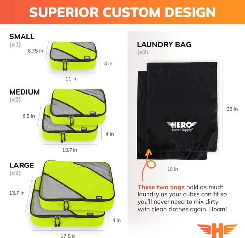 Vista 33 de HERO - Juego de 5 organizadores de equipaje con 2 bolsas de lavandería