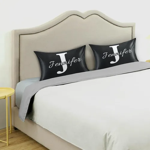 Vista 5 de Fundas de almohada negras personalizadas de seda con cierre de sobre, funda de almohada de satén tamaño estándar para personas que duermen