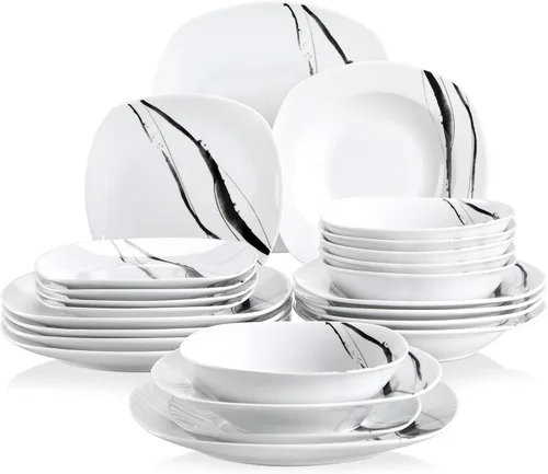 Vista 18 de VEWEET Annie - Vajilla de porcelana para 6 personas, 30 piezas, con platos y tazones, incluyendo cena, postre, sopa, tazas y platillos